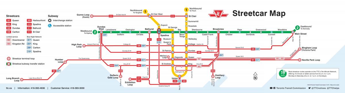 карта трамвайных станций Торонто